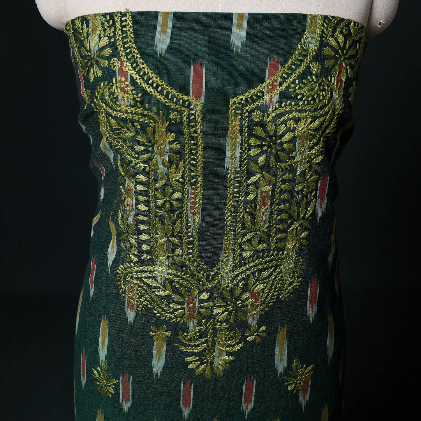 Chikankari Hand Embroidered Cotton Unstitched Kurta Material (3M) 01