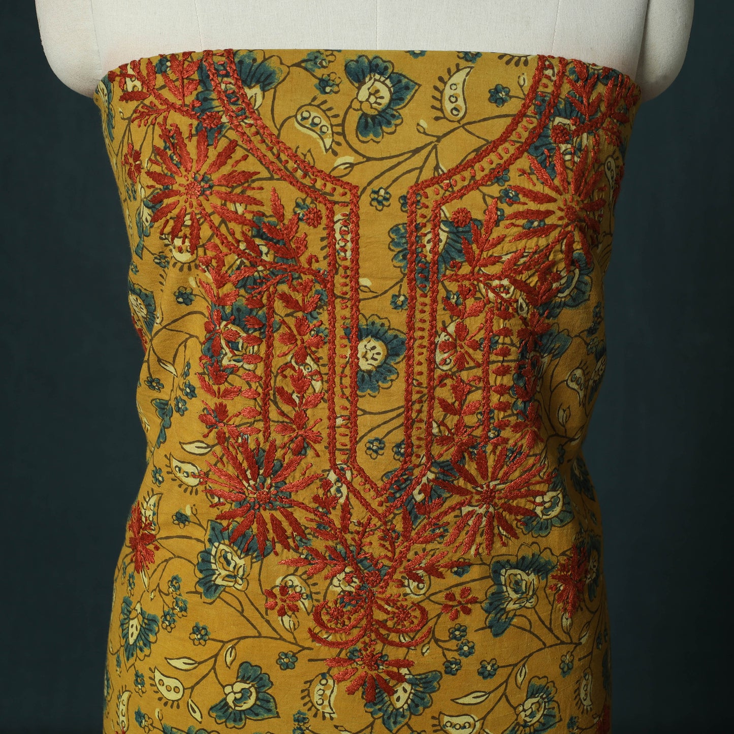 Lucknowi Chikankari Hand Embroidered Ajrakh Cotton Unstitched Kurta Material (2.5M) 44