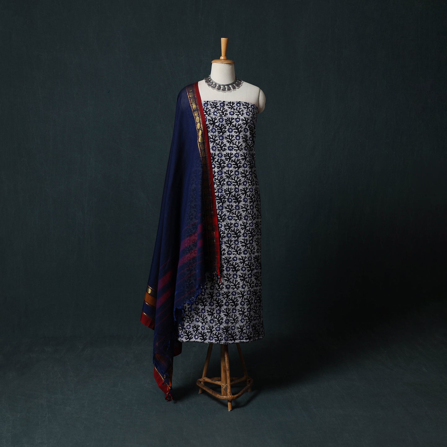 Hand Block Batik Print Cotton 2pc Unstitched Dress Material Kurta Set 27