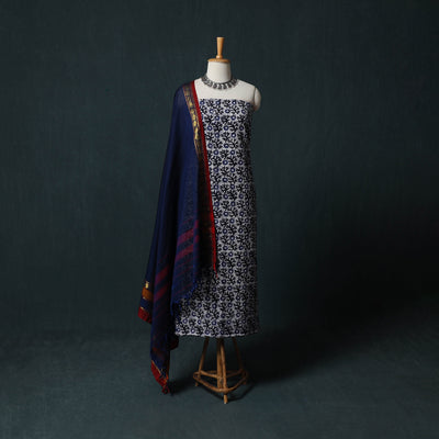 Hand Block Batik Print Cotton 2pc Unstitched Dress Material Kurta Set 27