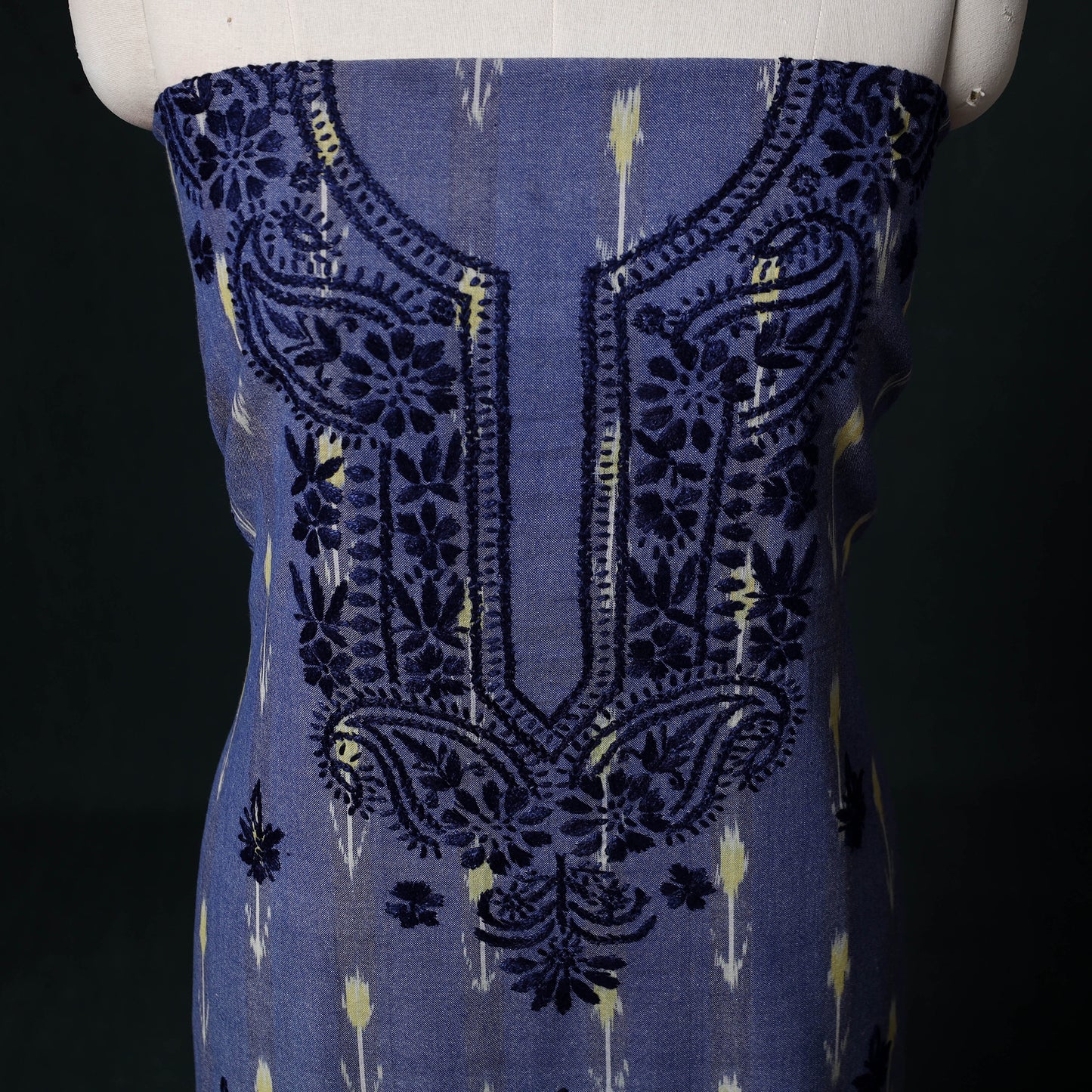 Chikankari Hand Embroidered Cotton Unstitched Kurta Material (3M) 04