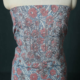 Lucknowi Chikankari Hand Embroidered Sanganeri Cotton Unstitched Kurta Material (2.5M) 47