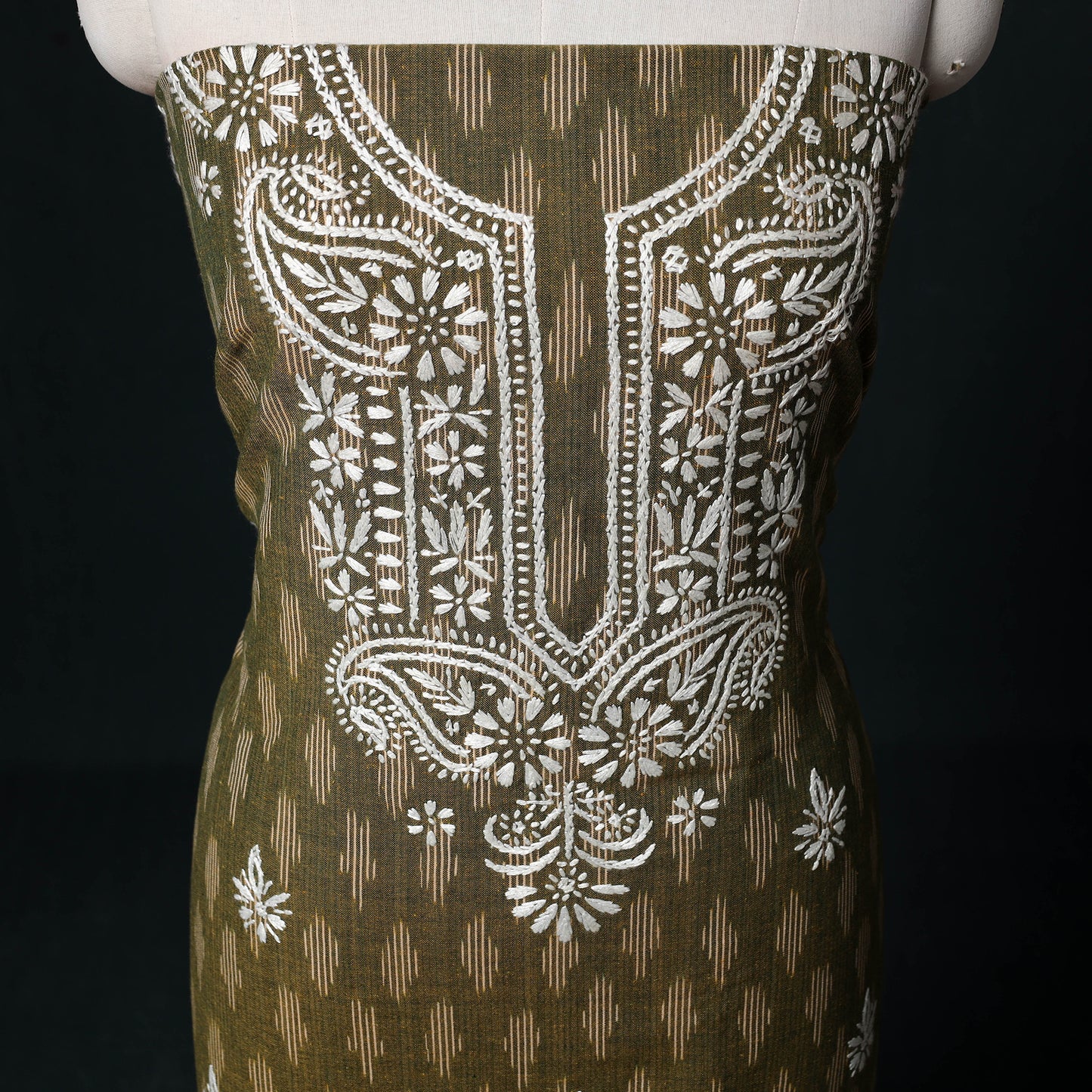 Chikankari Hand Embroidered Cotton Unstitched Kurta Material (3M) 08