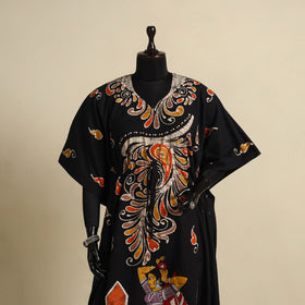 Black - cotton hand batik kaftan with tie-up waist (long)