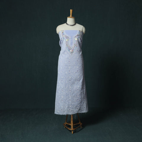 Lucknow Chikankari Parsi Style Hand Embroidered Pure Mul Cotton Unstitched Kurta Material (2.8M) 01