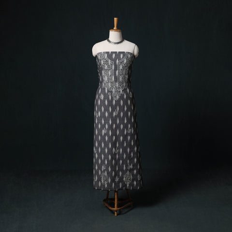 Grey - Chikankari Hand Embroidered Cotton Unstitched Kurta Material (3M) 09