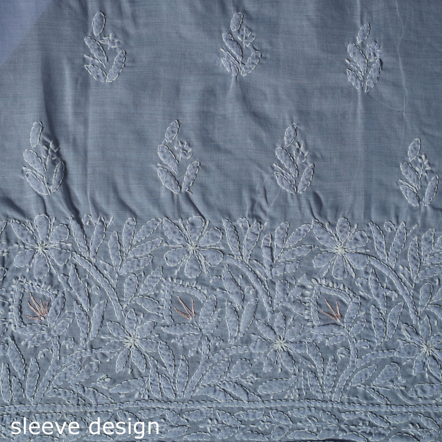 Lucknow Chikankari Parsi Style Hand Embroidered Pure Mul Cotton Unstitched Kurta Material (2.8M) 01