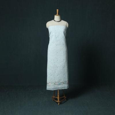 Lucknow Chikankari Parsi Style Hand Embroidered Pure Mul Cotton Unstitched Kurta Material (2.8M) 02