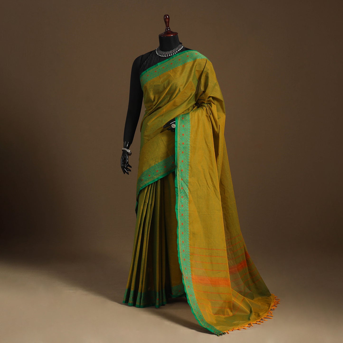 Green Kandangi Chettinad Cotton Saree with Border