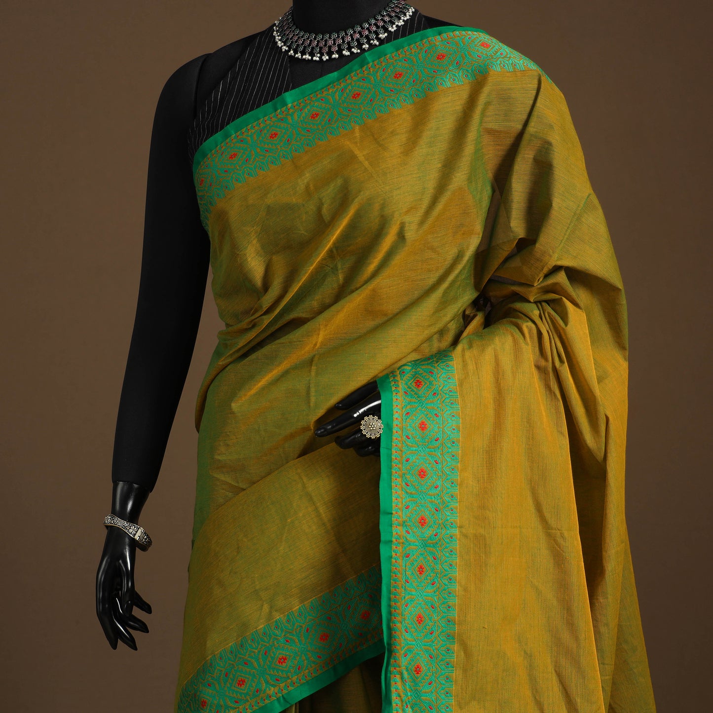 Green Kandangi Chettinad Cotton Saree with Border