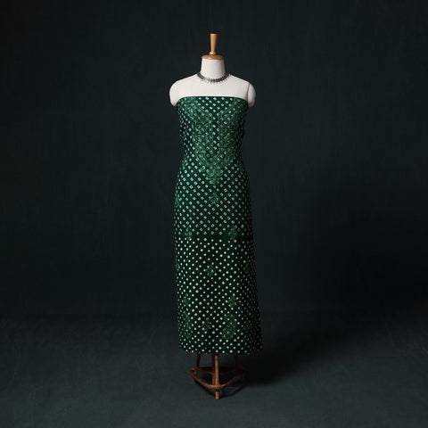 Green - Chikankari Hand Embroidered Cotton Unstitched Kurta Material (3M) 10