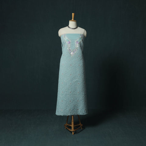 Lucknow Chikankari Parsi Style Hand Embroidered Pure Mul Cotton Unstitched Kurta Material (2.8M) 03
