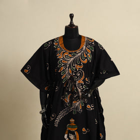 Black - cotton hand batik kaftan with tie-up waist (long)
