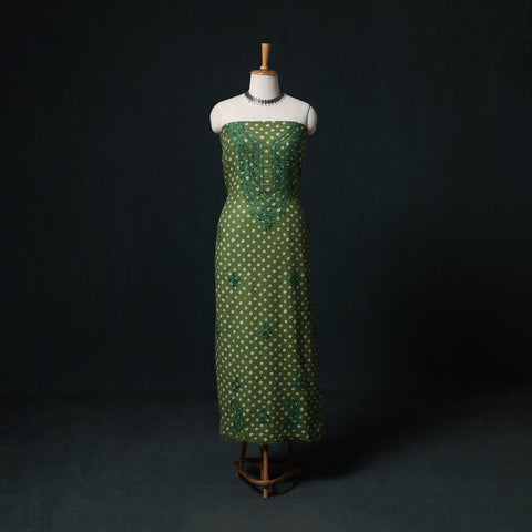 Green - Chikankari Hand Embroidered Cotton Unstitched Kurta Material (3M) 11