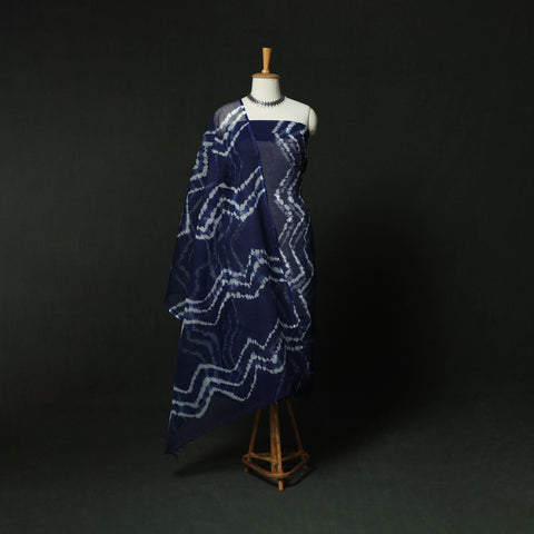 Shibori Tie-Dye Kota Doria Cotton 3pc Unstitched Dress Material Suit Set 01