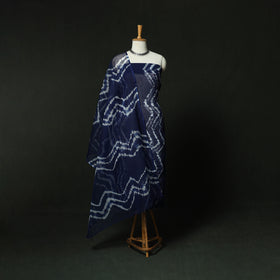 Blue - Shibori Tie-Dye Kota Doria Cotton 3pc Unstitched Dress Material Suit Set 01