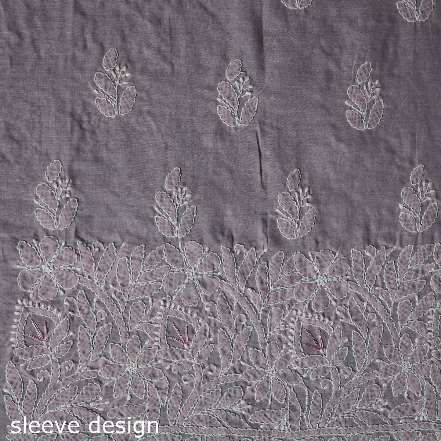 Lucknow Chikankari Parsi Style Hand Embroidered Pure Mul Cotton Unstitched Kurta Material (2.8M) 05