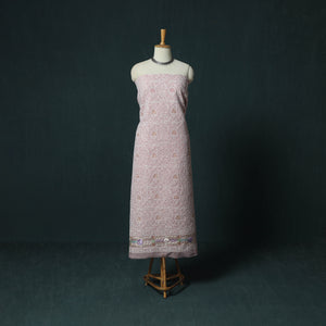 Pink - Lucknow Chikankari Parsi Style Hand Embroidered Pure Mul Cotton Unstitched Kurta Material (2.8M) 06