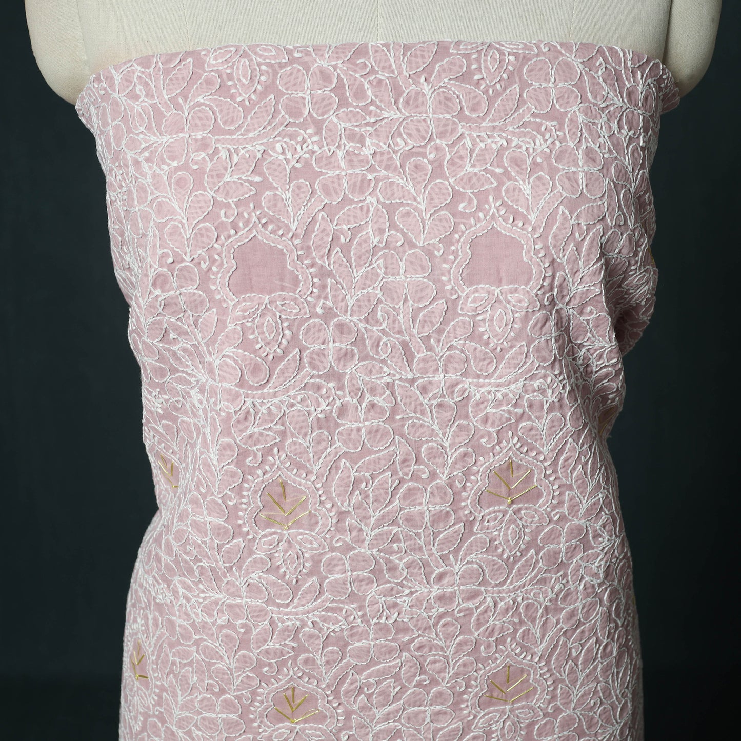 Lucknow Chikankari Parsi Style Hand Embroidered Pure Mul Cotton Unstitched Kurta Material (2.8M) 06