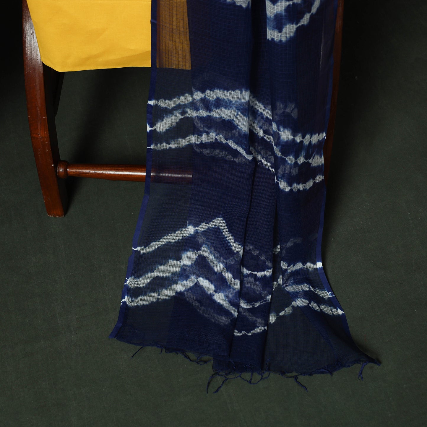 Blue - Shibori Tie-Dye Kota Doria Cotton 3pc Unstitched Dress Material Suit Set 01
