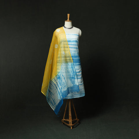 Shibori Tie-Dye Kota Doria Cotton 3pc Unstitched Dress Material Suit Set 03