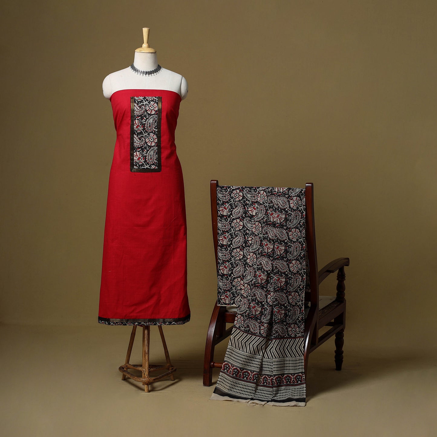 Red - Plain Cotton 3pc Unstitched Dress Material 03