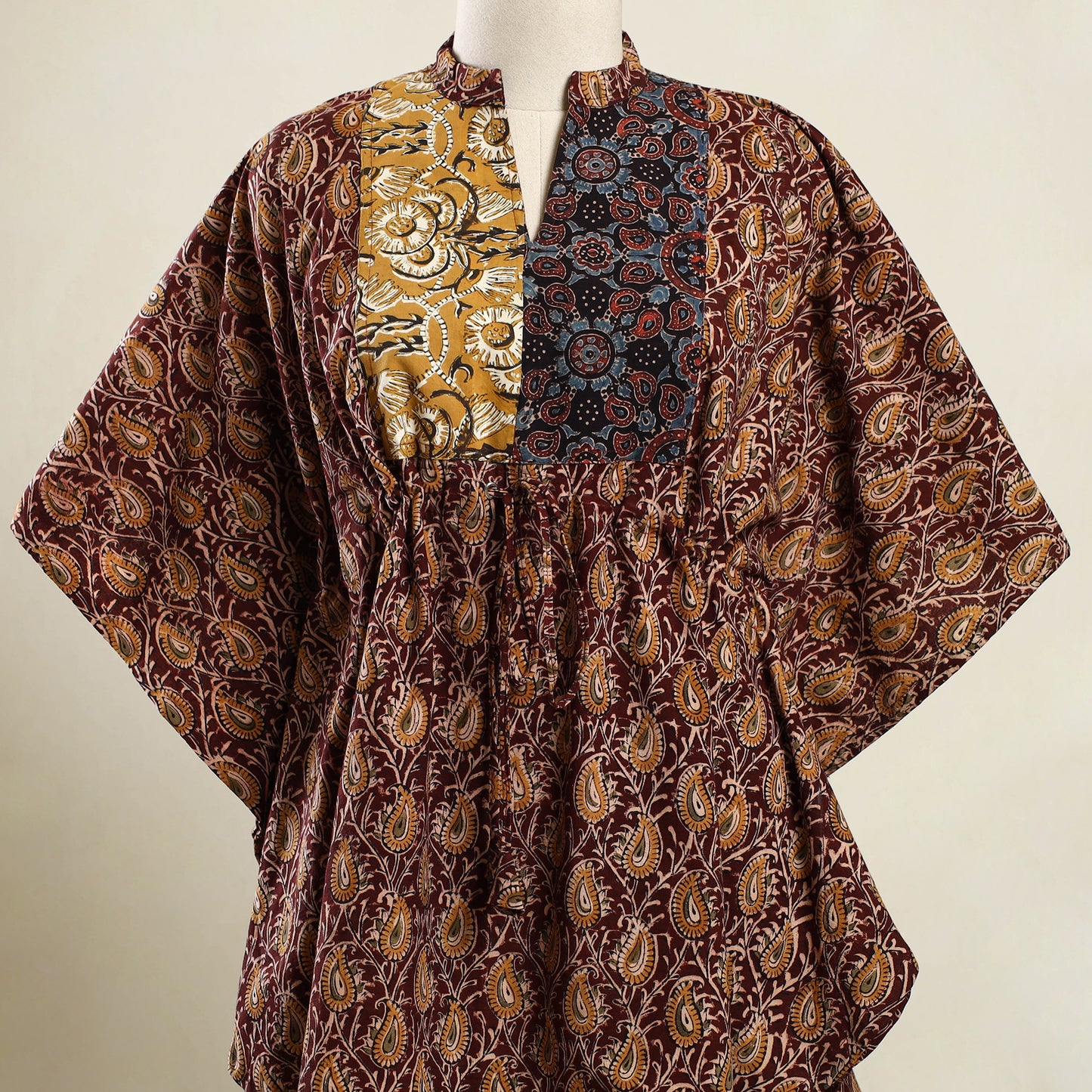 Buy Maroon Kalamkari Block Print Patchwork Cotton Kaftan