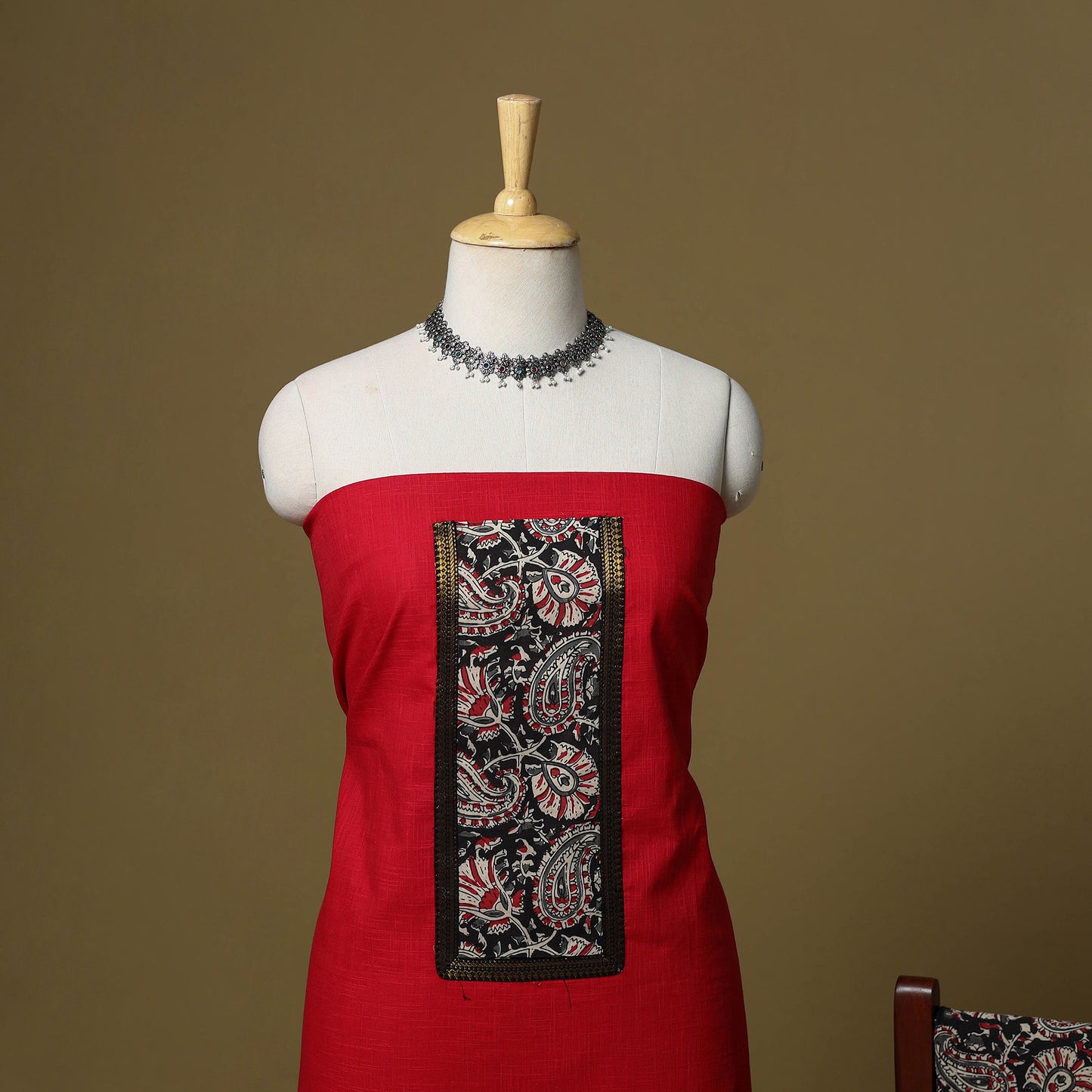 Red - Plain Cotton 3pc Unstitched Dress Material 03