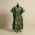Green - cotton hand batik kaftan with tie-up waist (long)