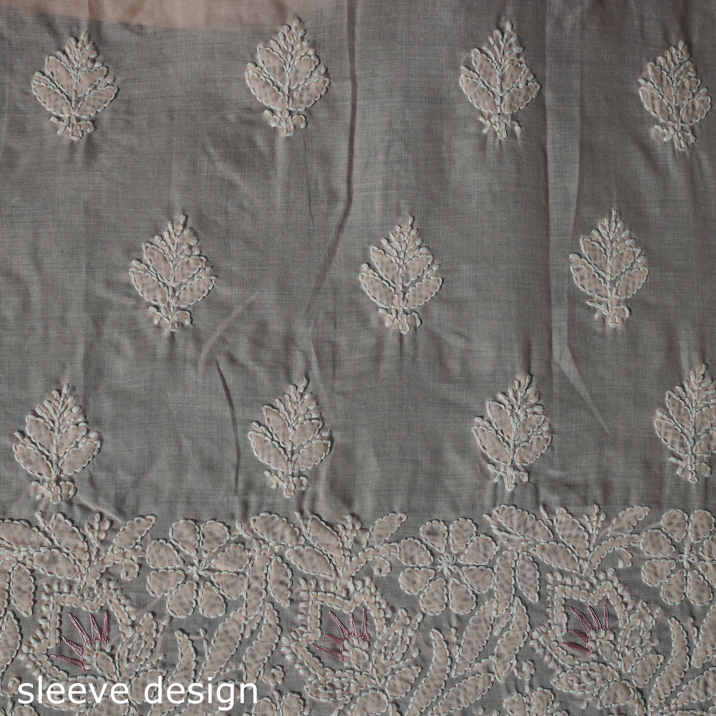 Lucknow Chikankari Parsi Style Hand Embroidered Pure Mul Cotton Unstitched Kurta Material (2.8M) 08