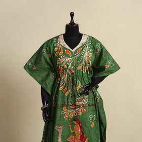 Green - cotton hand batik kaftan with tie-up waist (long)
