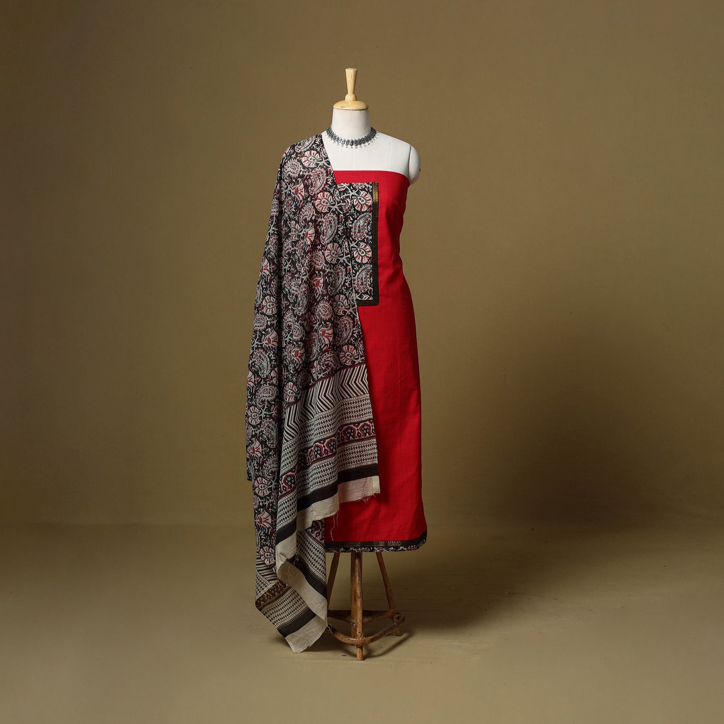 Red - Plain Cotton 3pc Unstitched Dress Material 03