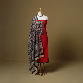 Red - Plain Cotton 3pc Unstitched Dress Material 03