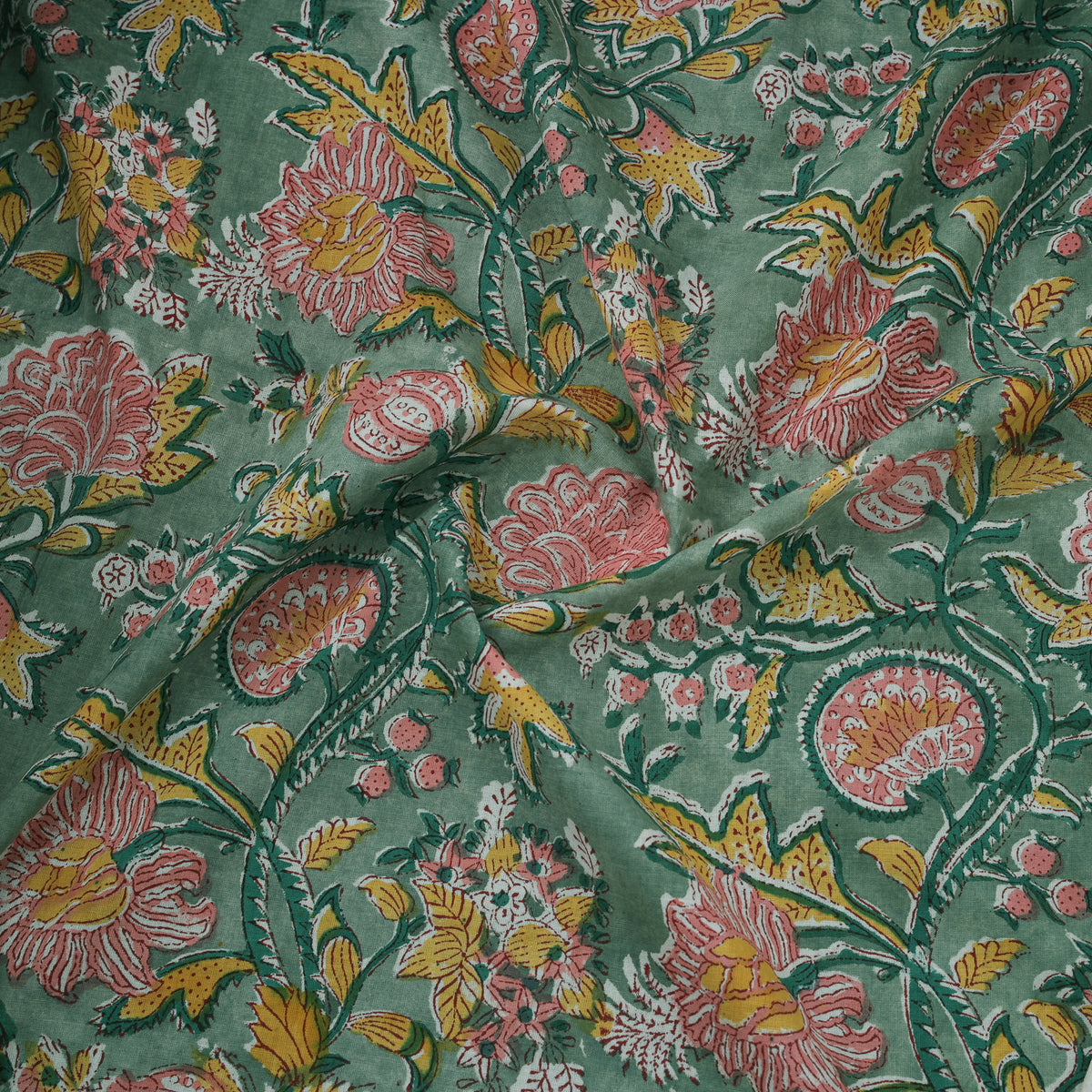 Floral Sanganeri Hand Block Print Pure Cotton Fabric 01