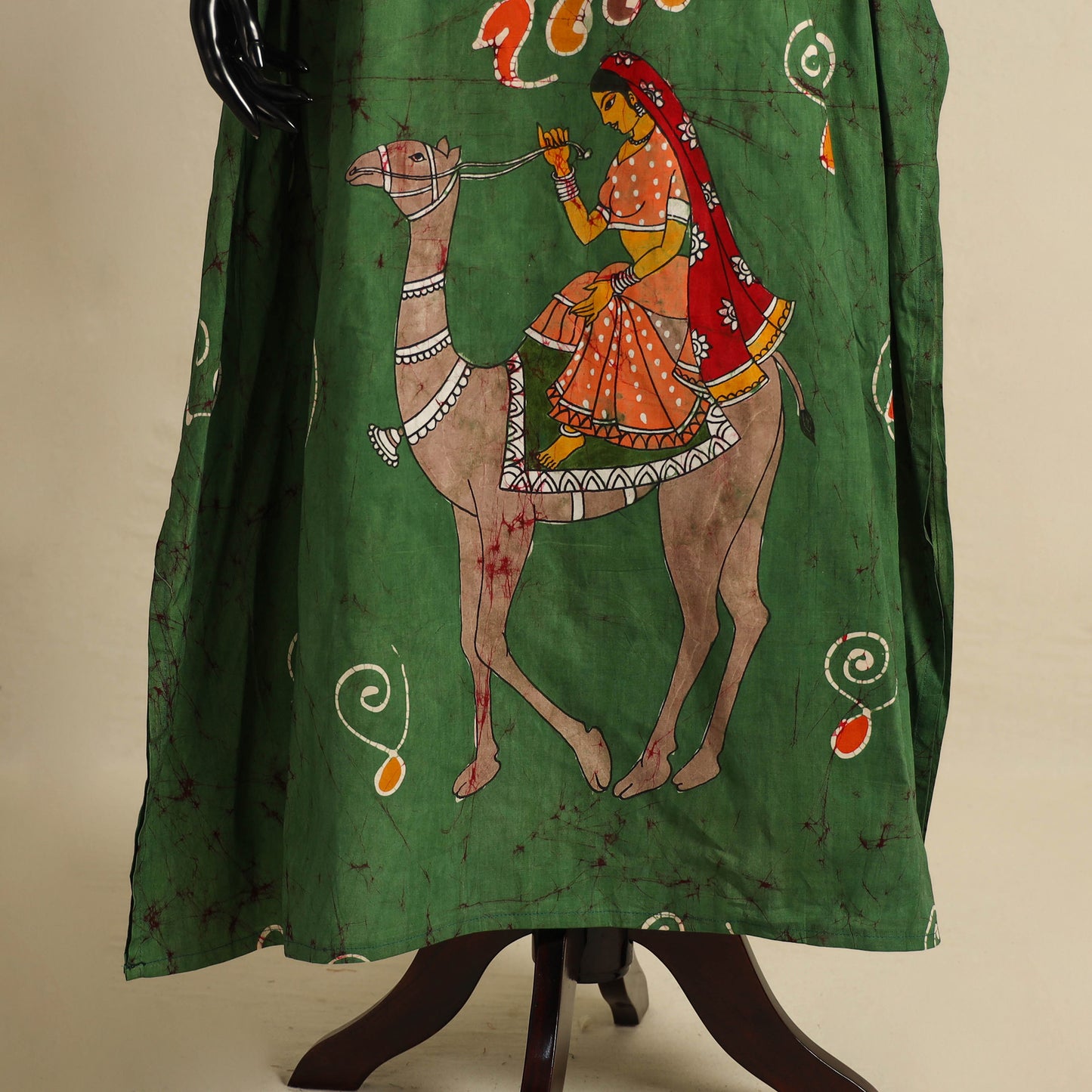 Green - cotton hand batik kaftan with tie-up waist (long)