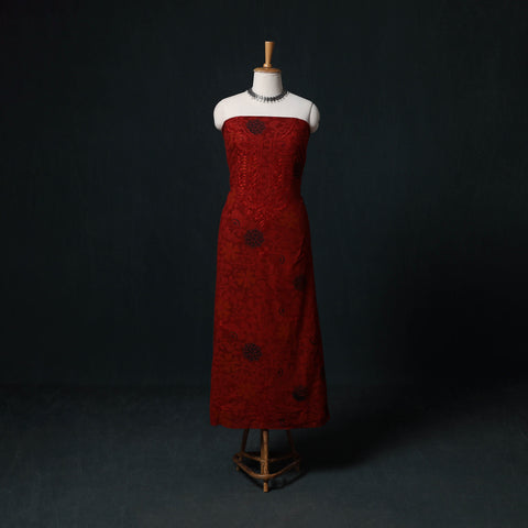 Red - Chikankari Hand Embroidered Cotton Unstitched Kurta Material (3M) 16
