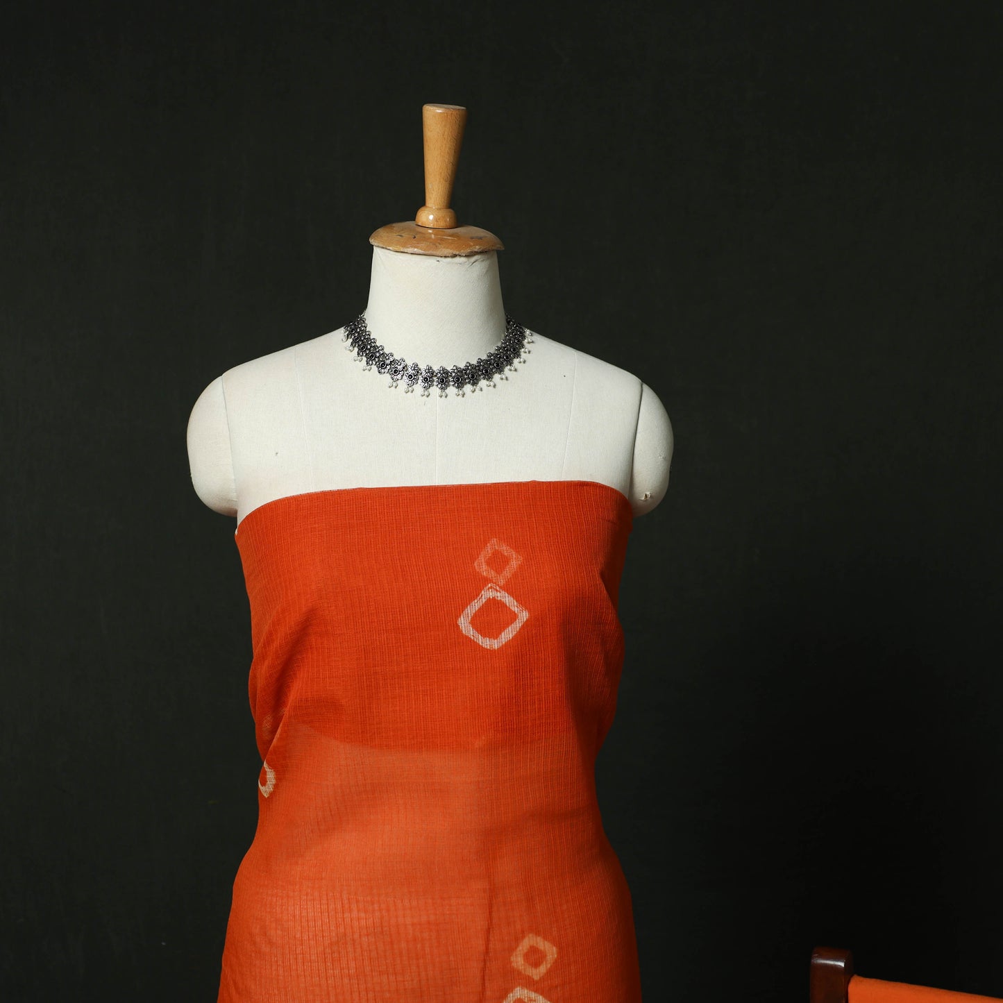 Orange - Shibori Tie-Dye Kota Doria Cotton 3pc Unstitched Dress Material Suit Set 04