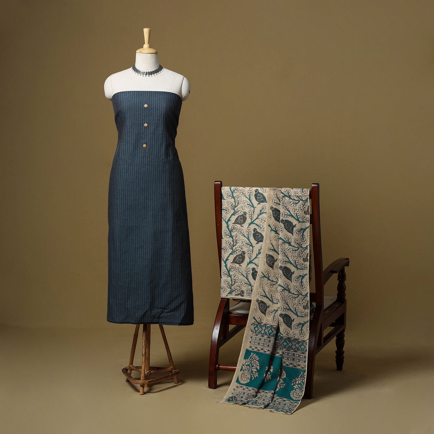 Blue - Plain Cotton 3pc Unstitched Dress Material 05