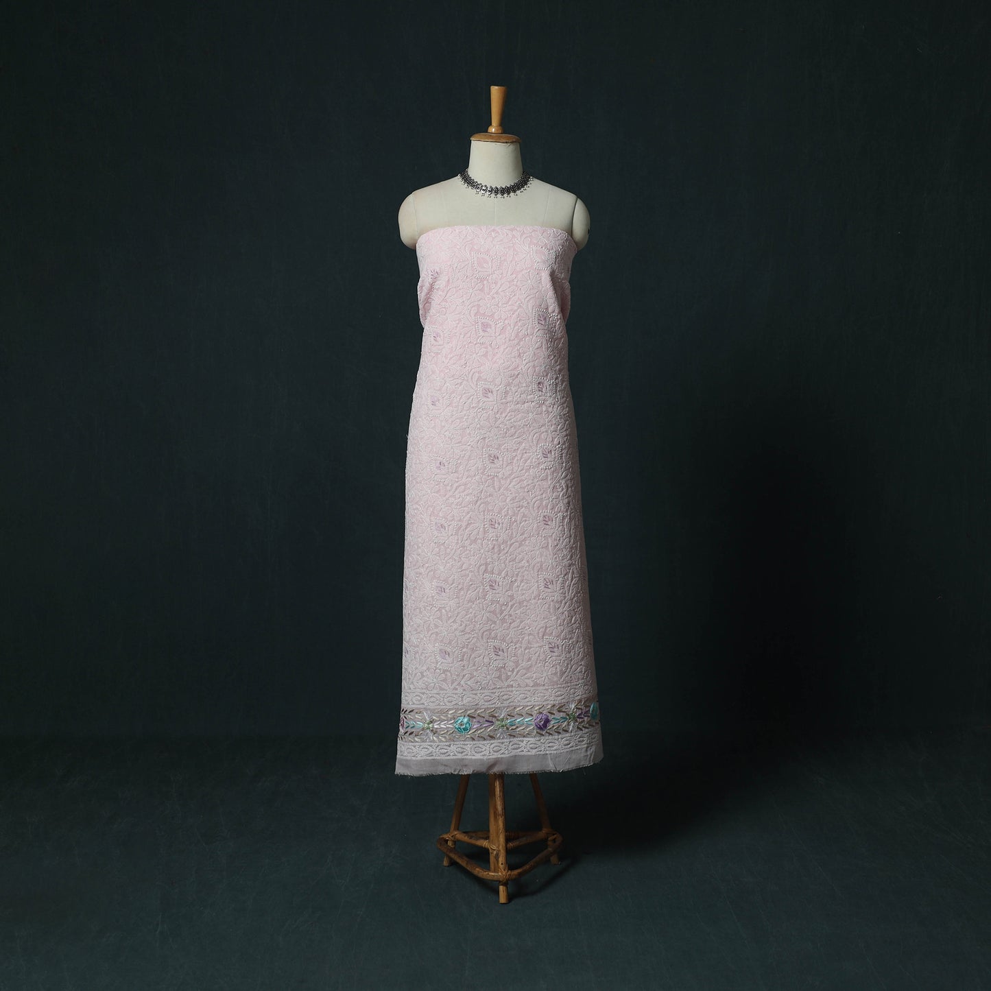 Lucknow Chikankari Parsi Style Hand Embroidered Pure Mul Cotton Unstitched Kurta Material (2.8M) 10
