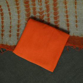 Orange - Shibori Tie-Dye Kota Doria Cotton 3pc Unstitched Dress Material Suit Set 04
