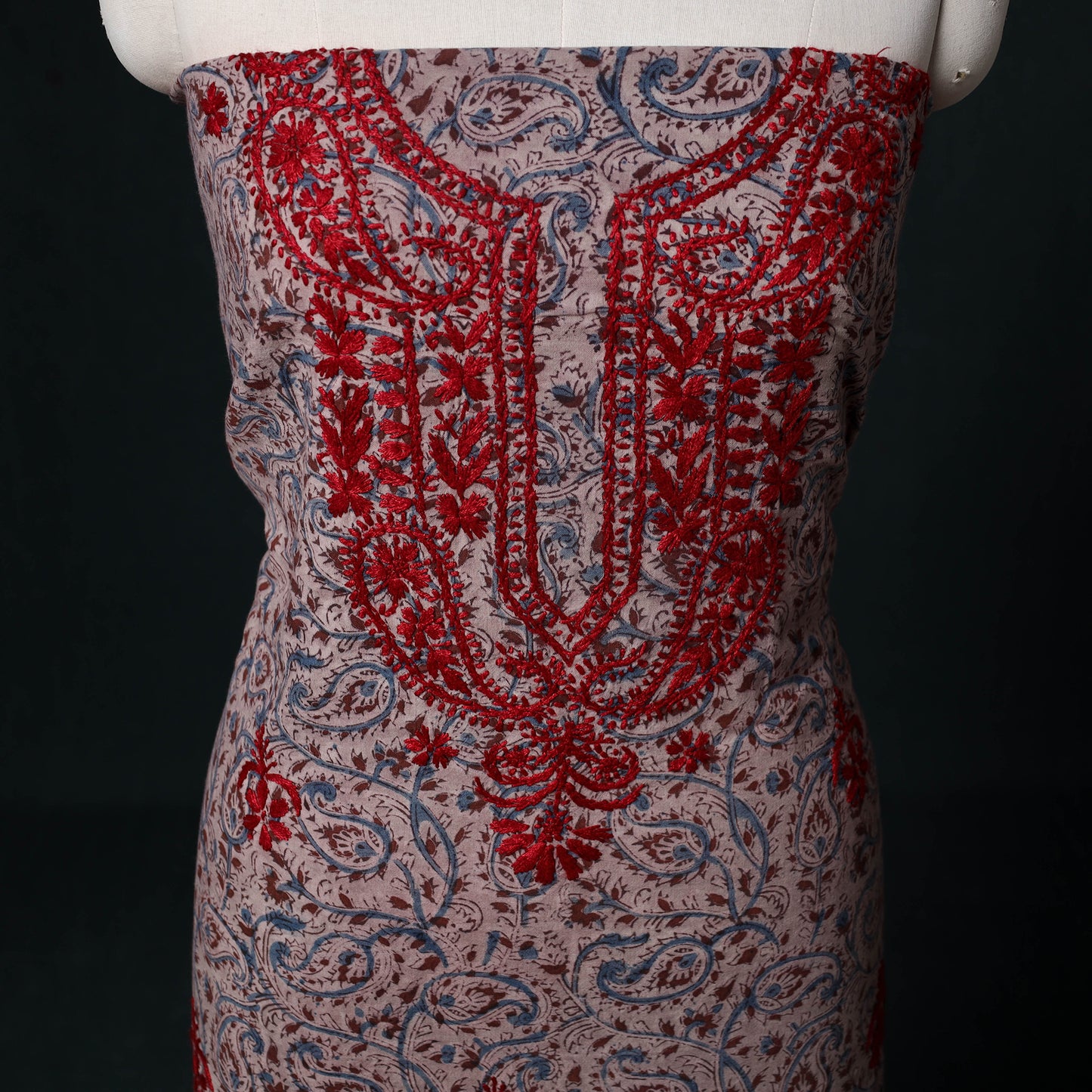 Chikankari Hand Embroidered Cotton Unstitched Kurta Material (3M) 17