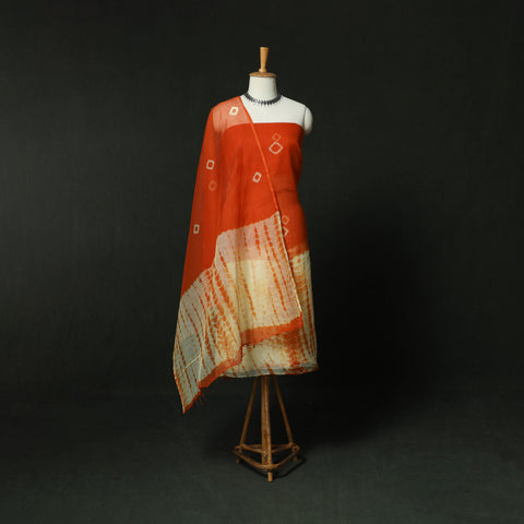 Shibori Tie-Dye Kota Doria Cotton 3pc Unstitched Dress Material Suit Set 04