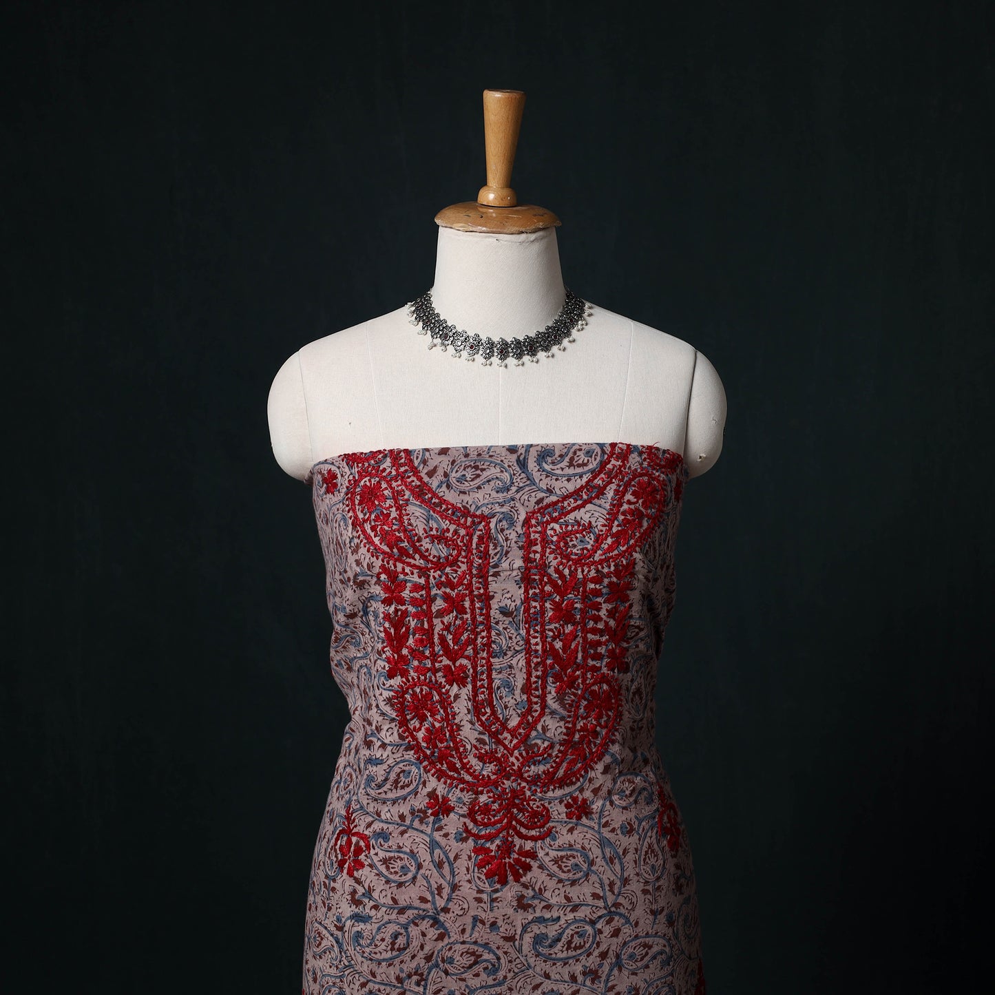 Chikankari Hand Embroidered Cotton Unstitched Kurta Material (3M) 17
