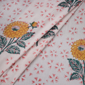 Floral Hand Block Sanganeri Print Linen Fabric 01