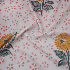 Floral Hand Block Sanganeri Print Linen Fabric 01