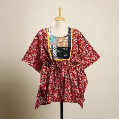 Buy Red Sanganeri Block Print Patchwork Cotton Kaftan