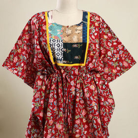 Buy Red Sanganeri Block Print Patchwork Cotton Kaftan