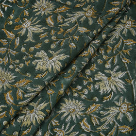 Floral Hand Block Sanganeri Print Linen Fabric 02