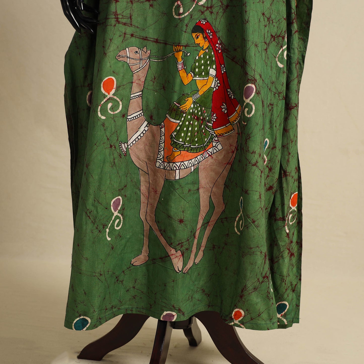 Green - cotton hand batik kaftan with tie-up waist (long)