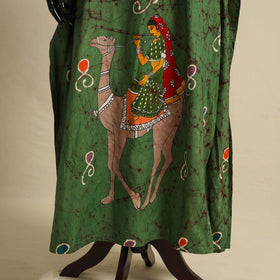 Green - cotton hand batik kaftan with tie-up waist (long)